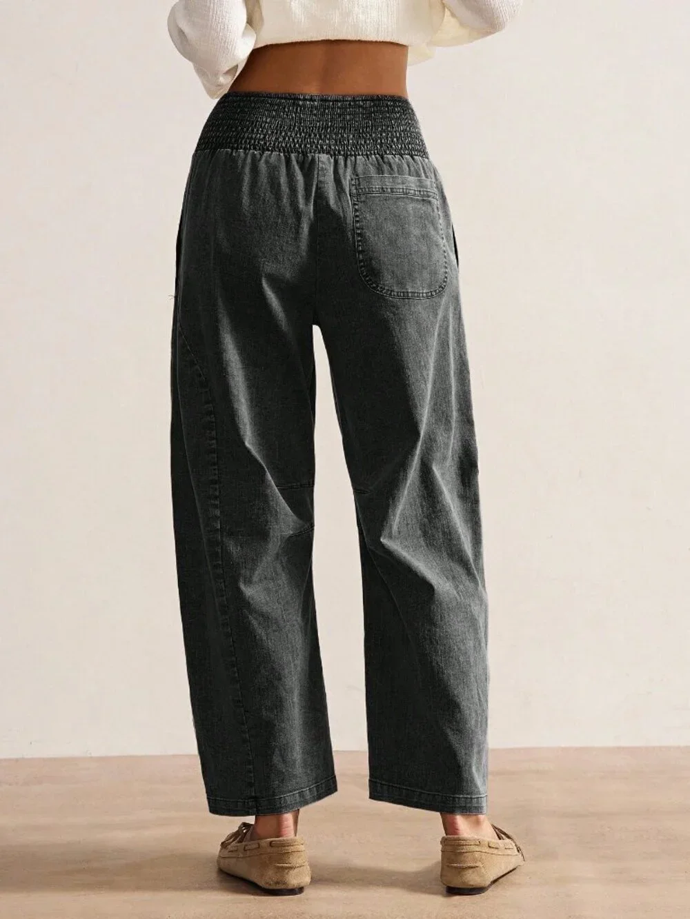 Black Casual Women's Woven Loose Low Waist Pants